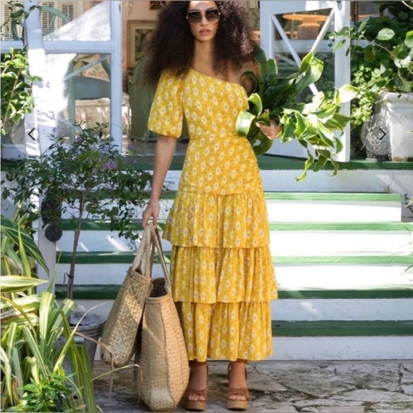 Veronica Beard Virginia Midi Dress in Sun Multi One-Shoulder - Picture 4 of 11